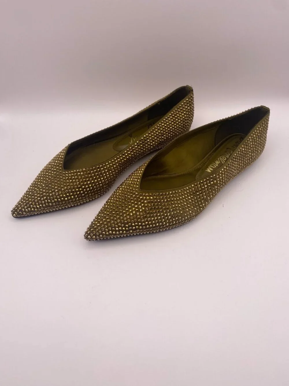 Sam Edelman Womens Nita Olive Crystal-Embellished Point-Toe Flats Sz 8